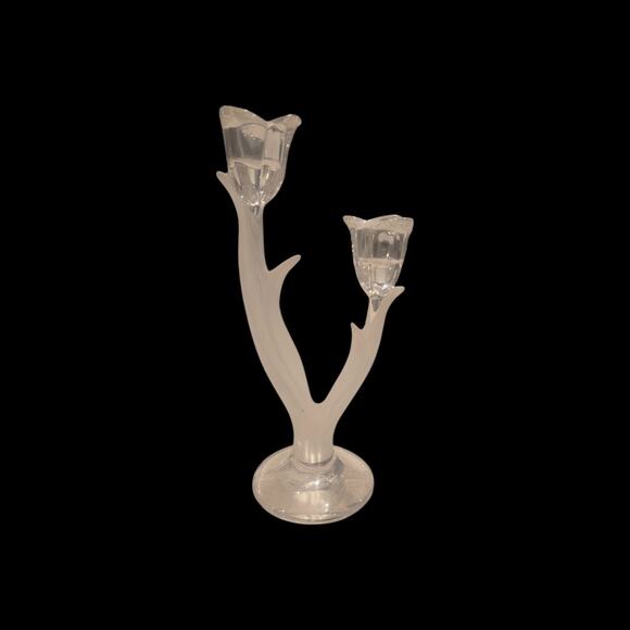 Mikasa Double Light Spring Tulip Floral Full Lead Crystal Frosted Candle Holder - Picture 4 of 5